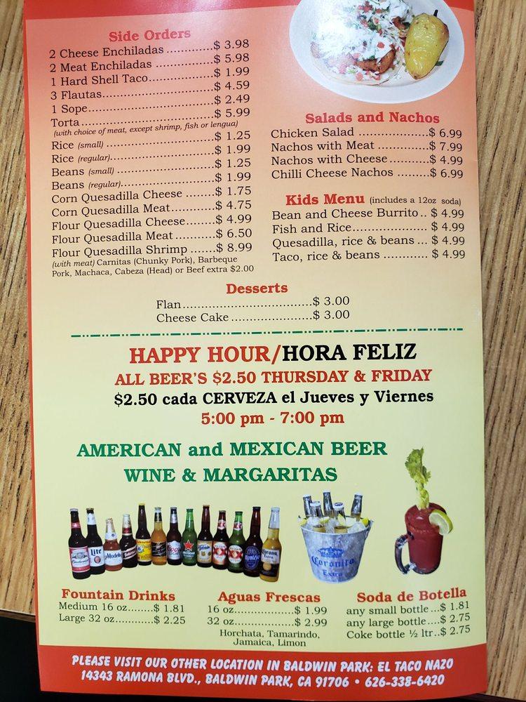 Menu at Bahia Ensenada Grill restaurant, West Covina