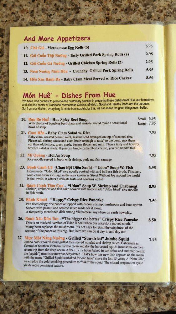 Menu at Nam Giao restaurant, Houston