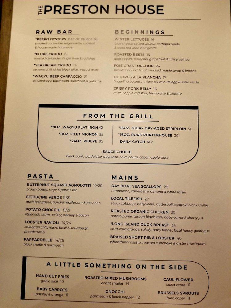 Menu at The Preston House & Hotel - Restaurant, Riverhead