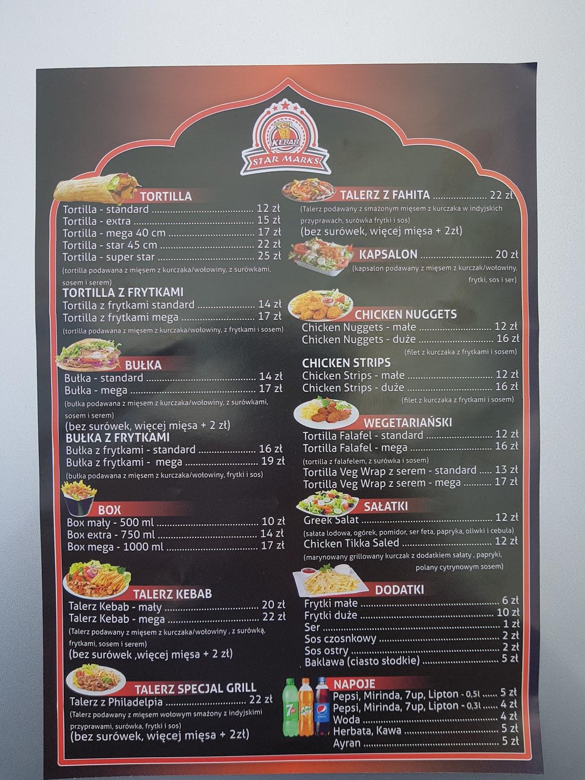 Menu at Kebab Star Marks restaurant, Zgorzelec
