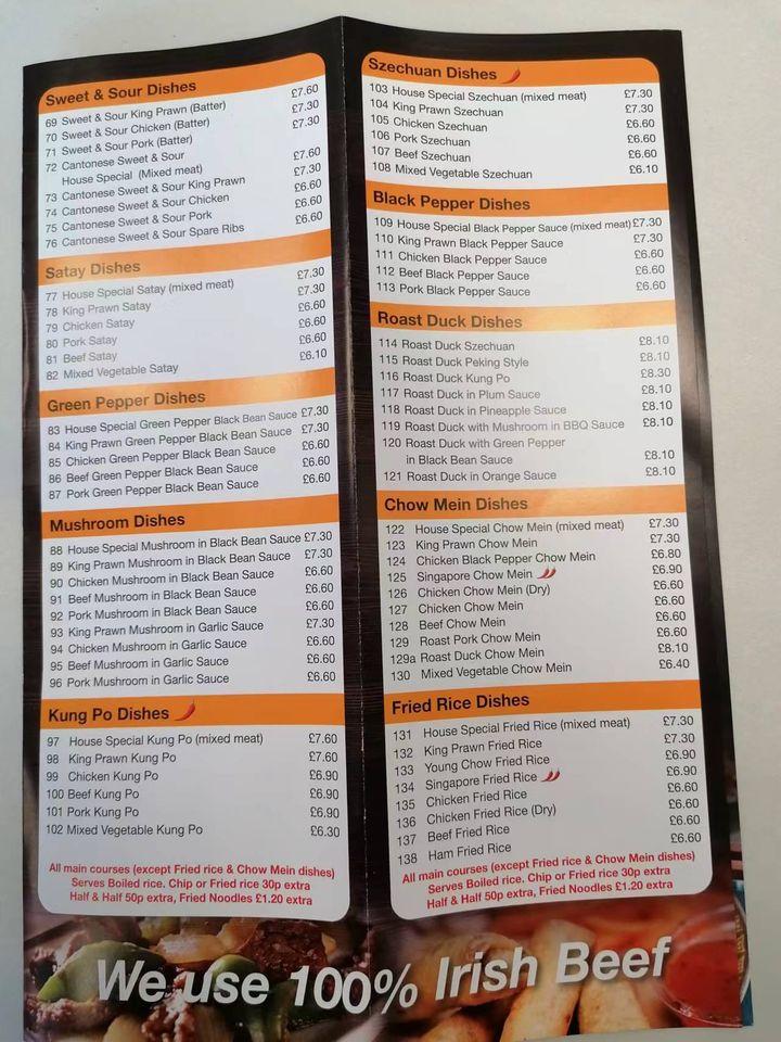 Menu at Lee's Kitchen restaurant, Dungannon