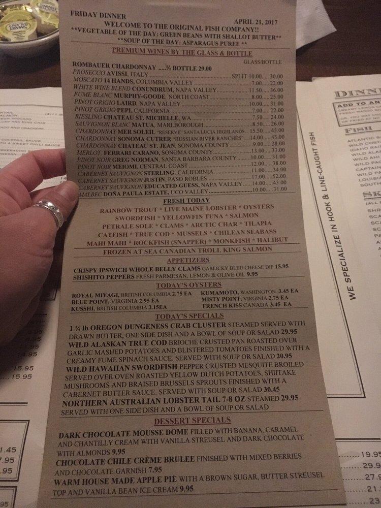 Menu at Original Fish Co. restaurant, Los Alamitos
