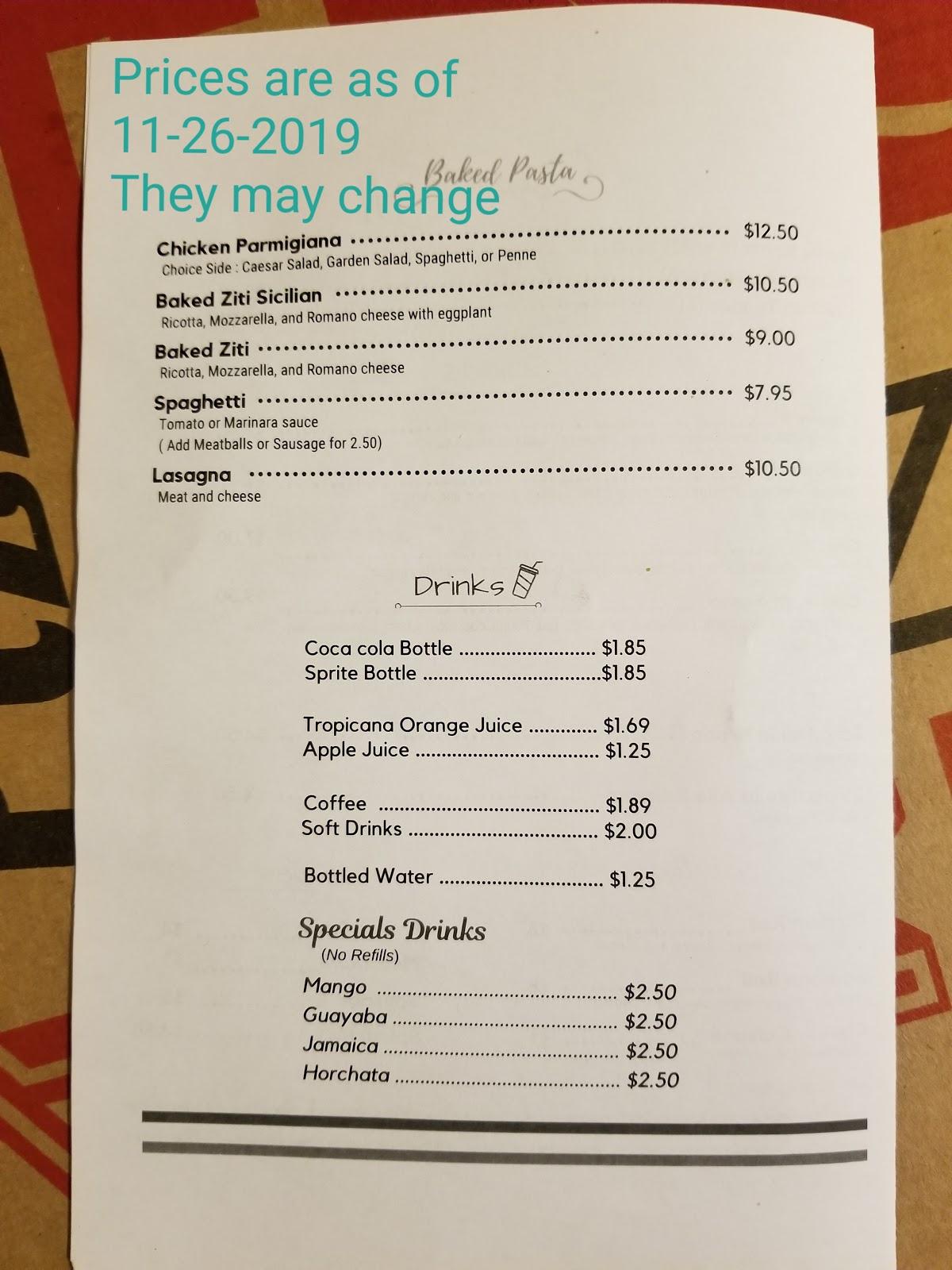 Menu at Paco's Pizza & Pasta pizzeria, Manchester