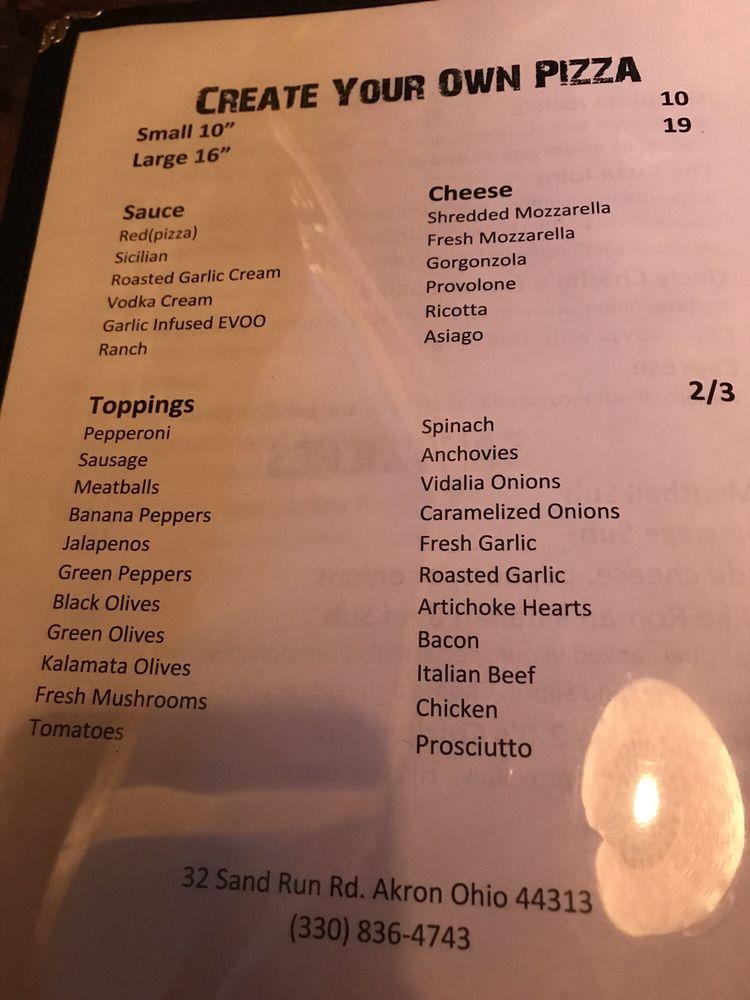 Menu at Pavona's Pizza Joint pizzeria, Akron