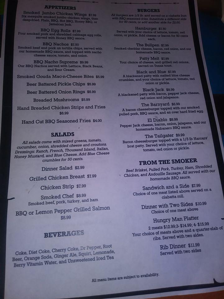 Menu at The Bullpen pub & bar, Streator