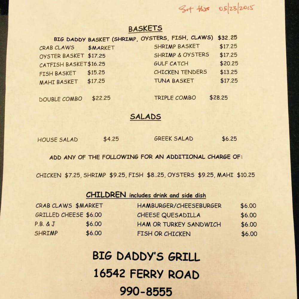 Menu at Big Daddy's Grill, LLC. restaurant, Fairhope