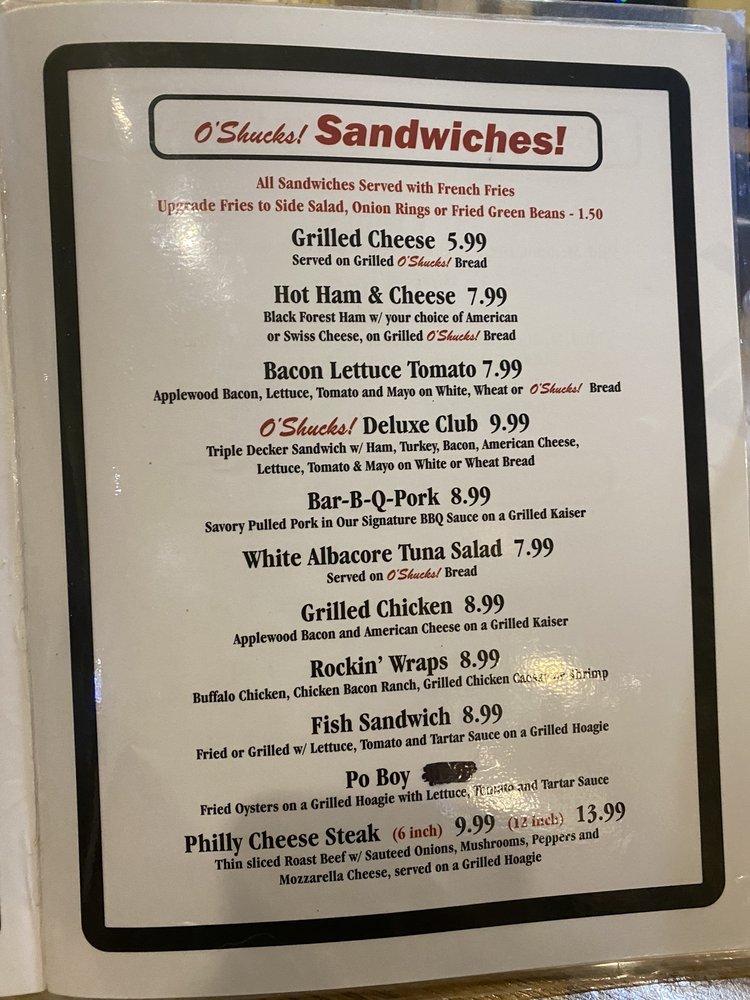 Menu at O'Shucks Oyster Bar & Grill, Wildwood
