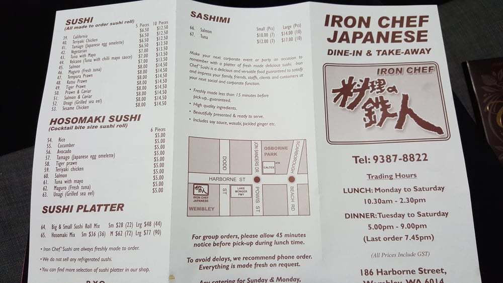 Menu at Iron Chef Dinein & Takeaway restaurant, Wembley
