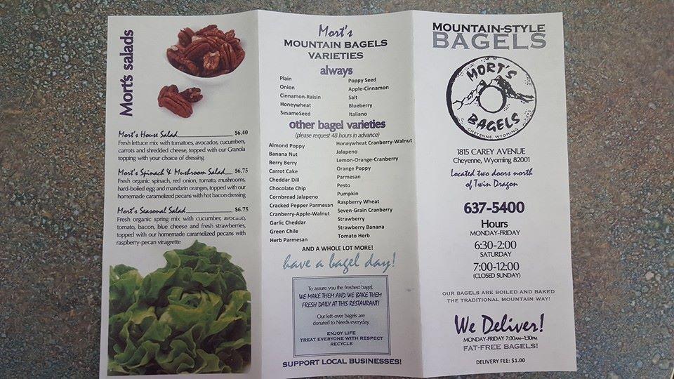 Menu at Mort's Bagels restaurant, Cheyenne