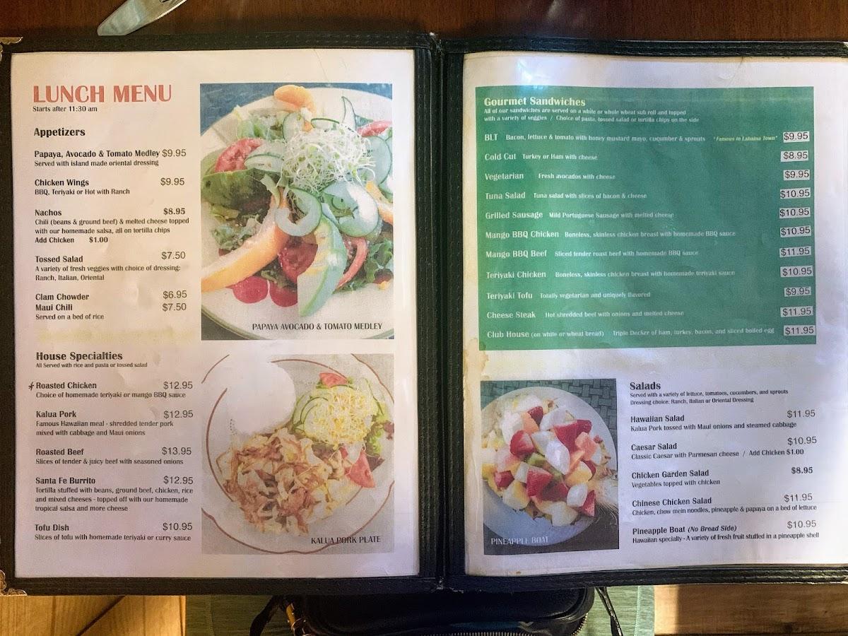 Menu at Sunrise Cafe, Lahaina