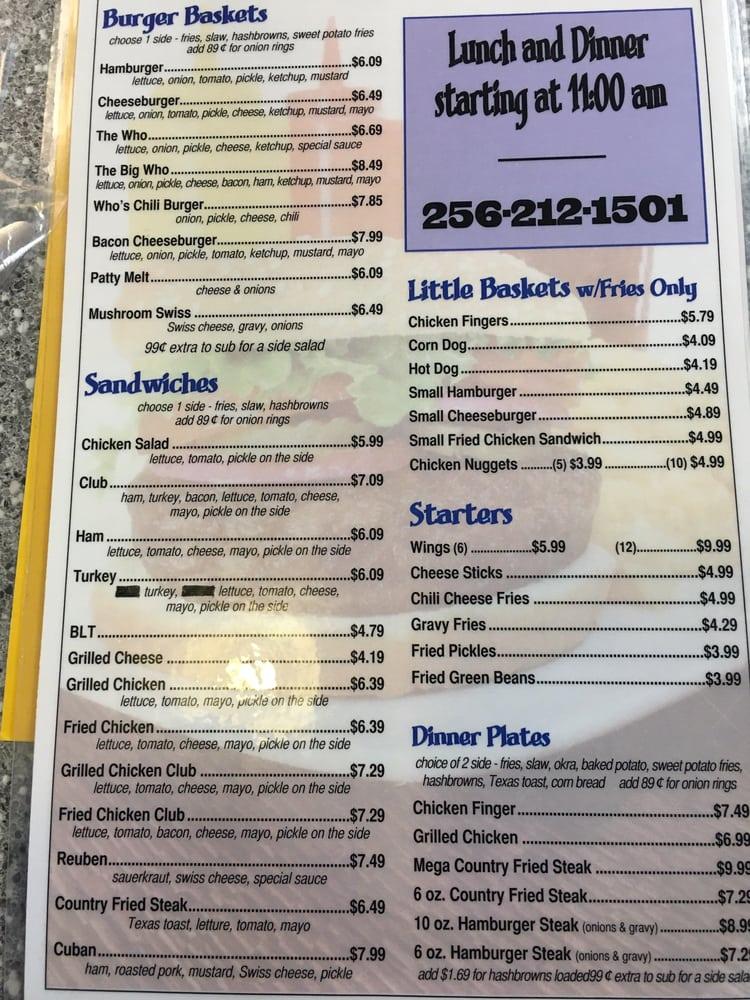 Menu At Who's Diner&Restaurant, Alexander City, AL-22