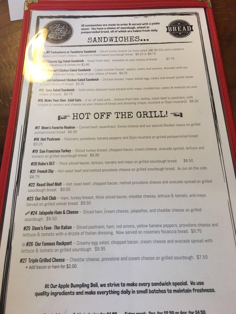 Menu at Apple Dumpling Deli desserts, Rockport