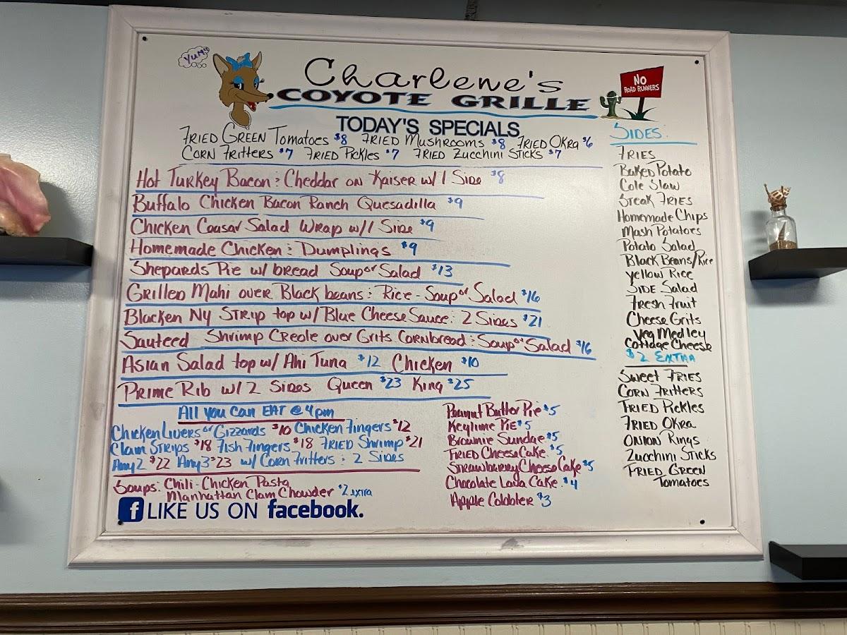 Menu at Charlene's Coyote Grille restaurant, Fort Pierce