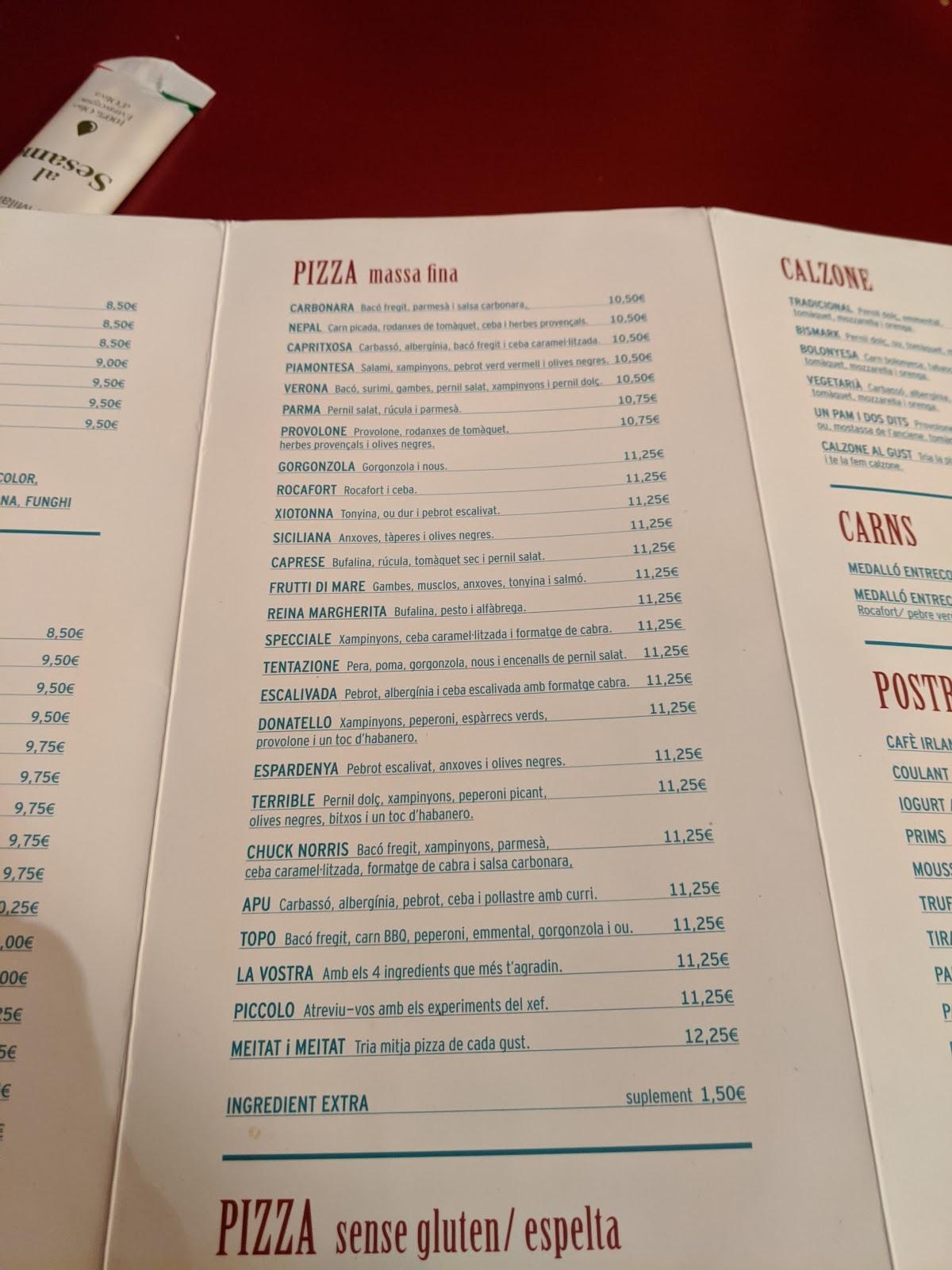 Carta del restaurante Il Piccolo Biondo, Vic, Vich