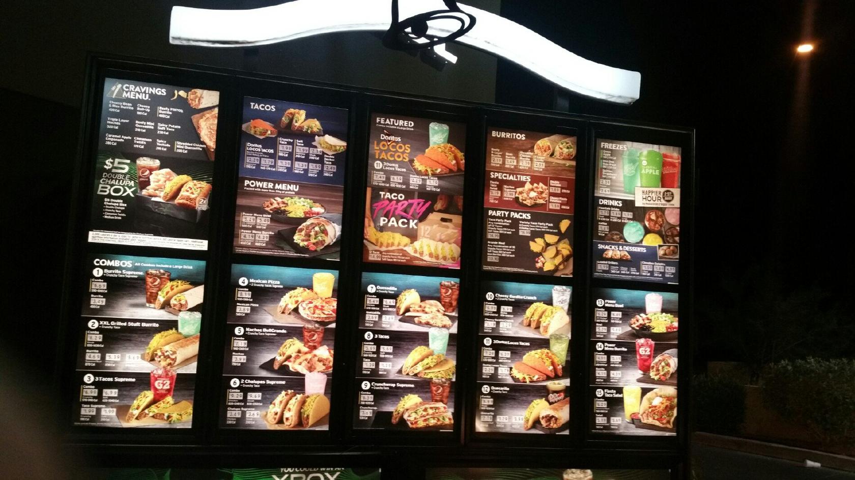 Menu at Taco Bell fast food, Goodyear, Yuma Rd