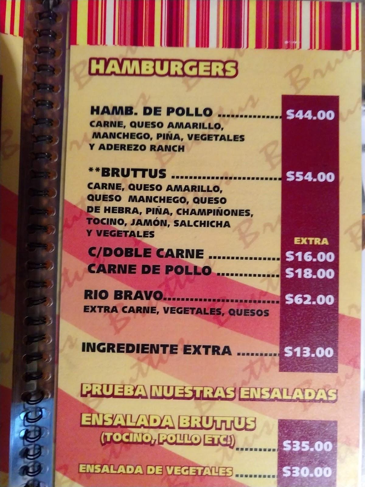 Menu at brutus Hamburguesas restaurant, Xalapa