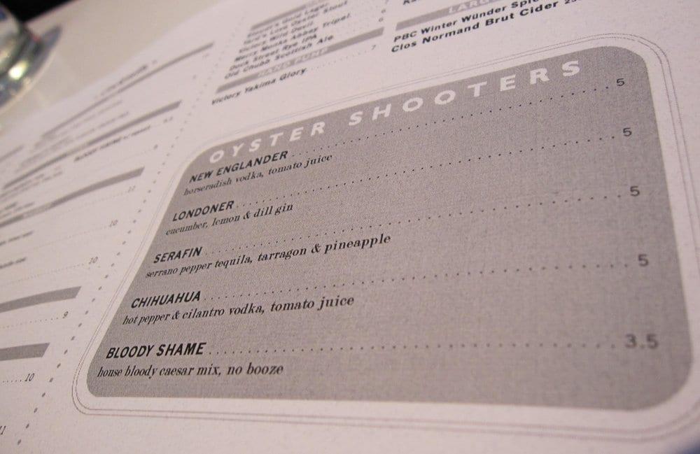 Menu at Oyster House restaurant, Philadelphia
