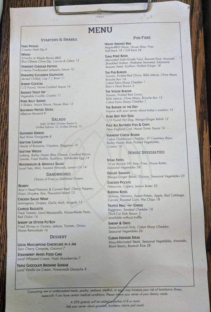 Menu at Plate restaurant, Stowe