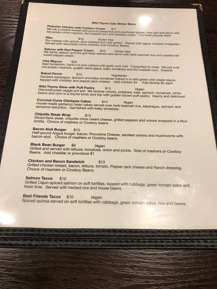 Menu at Wild Thyme Cafe, Kanab