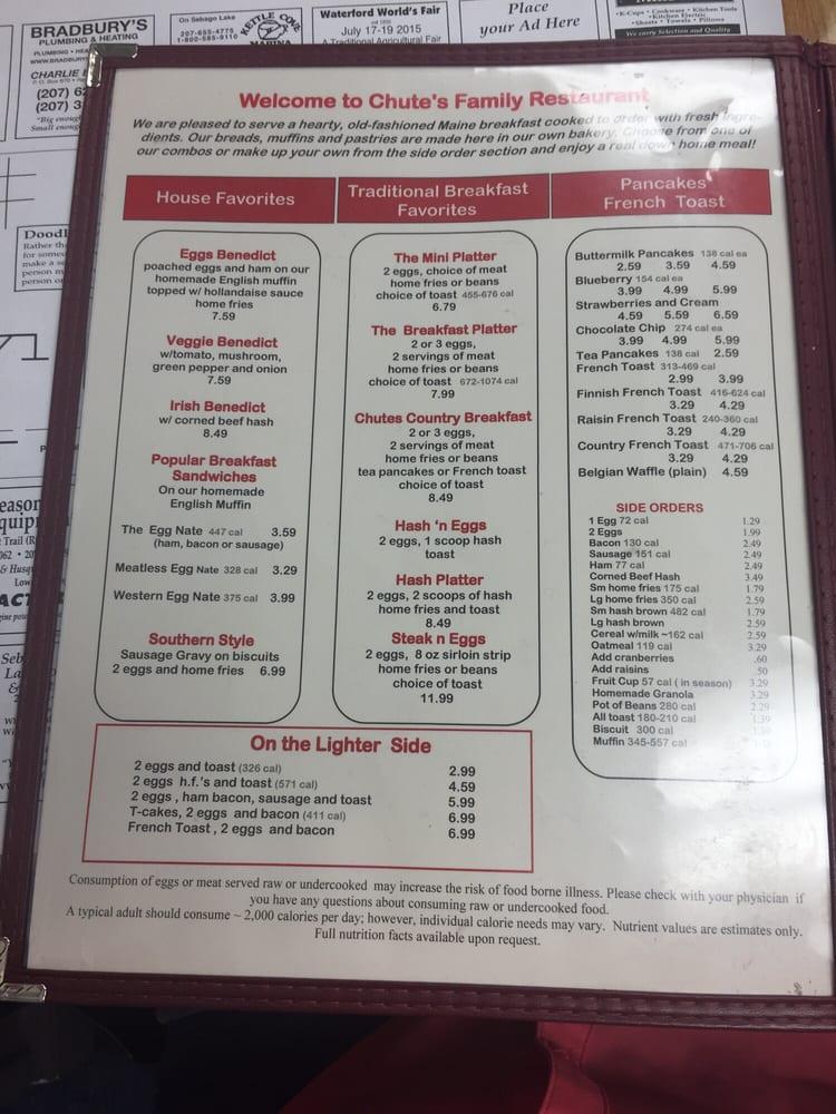 Menu at Chute's Family Restaurant, Windham