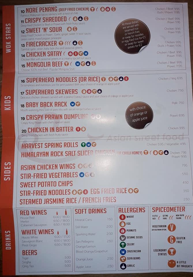 Menu at Nore Asian Street Food restaurant, Kilkenny