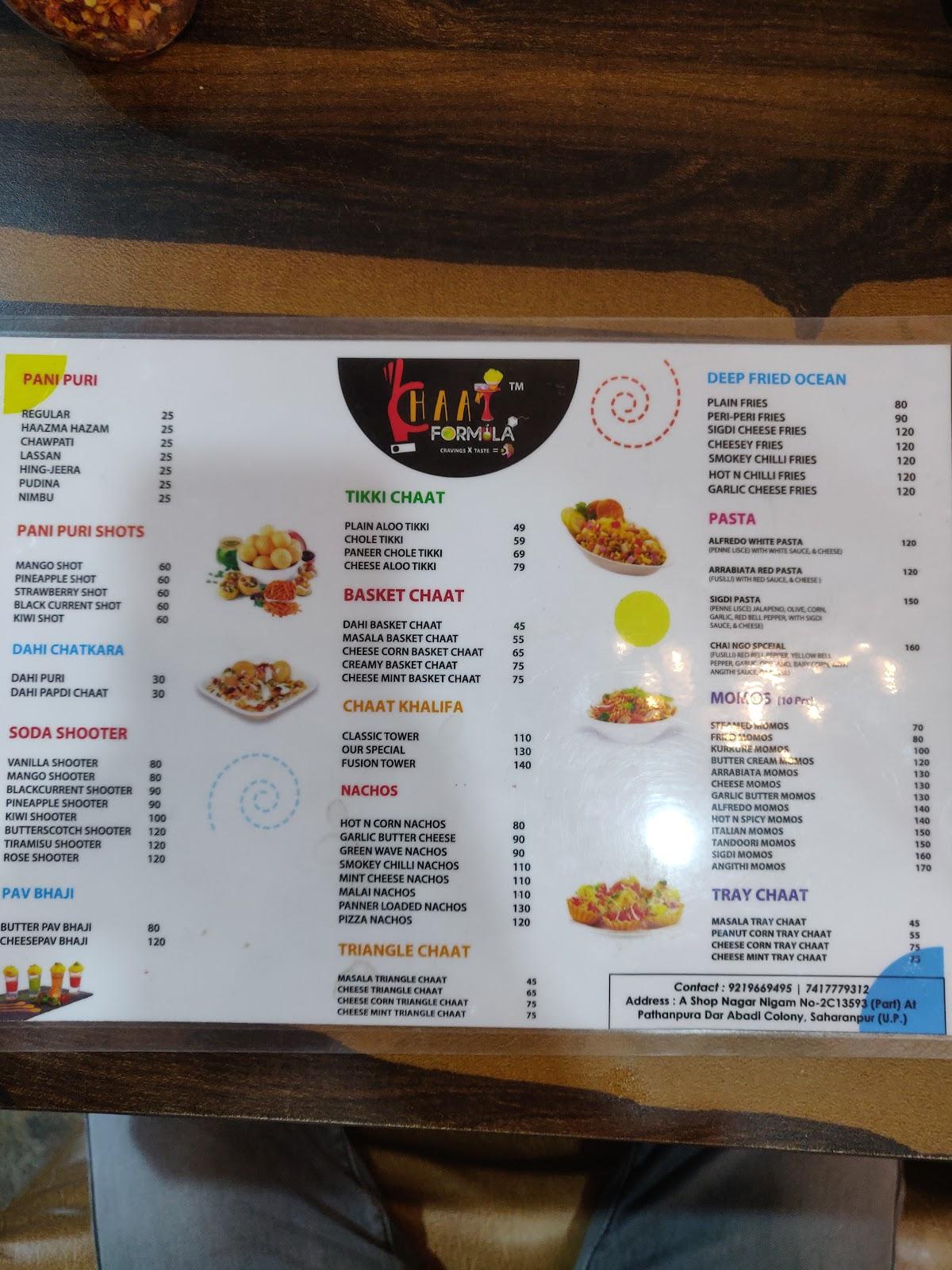Menu at Chai NGO, Chat Formula, Saharanpur
