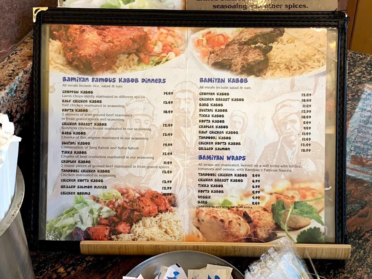 Menu at Bamiyan Kabob restaurant, Mississauga, Drew Rd