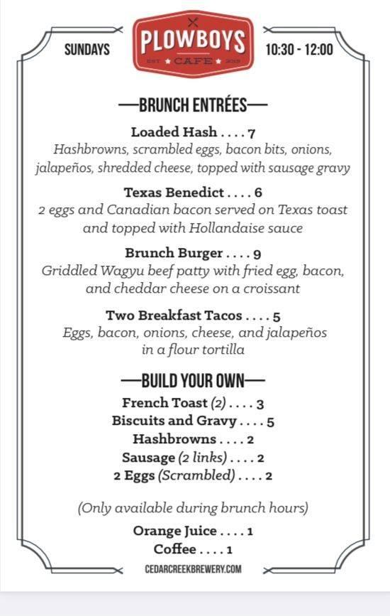 Menu at Cedar Creek Brewery cafe, Seven Points