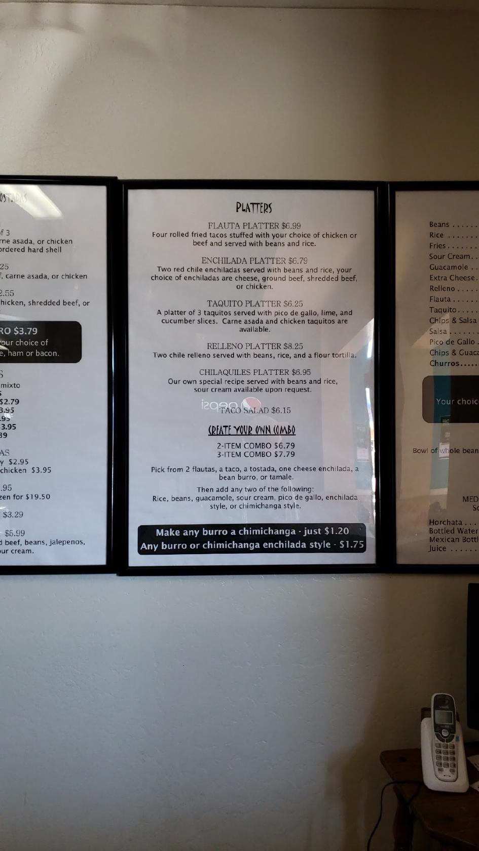Menu at Mechy's Mexican Food restaurant, Safford, 720 W 5th St