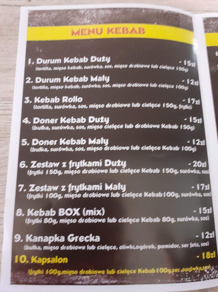 Menu at Sienkiewicz Beata. Kebab restaurant, Ketrzyn