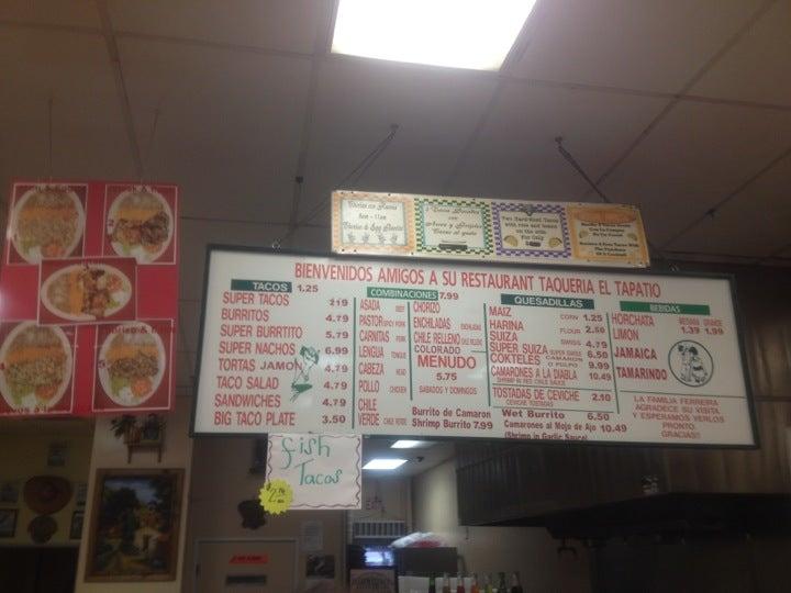 Menu at Taqueria El Tapatio pub & bar, Camarillo