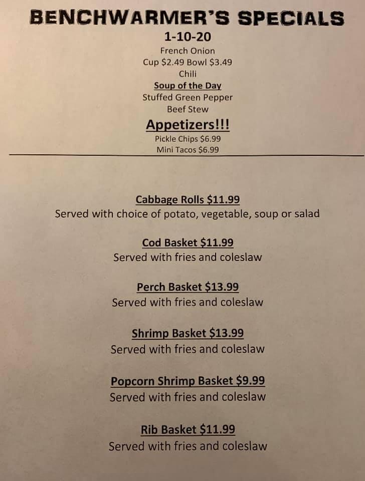 Menu at Bench Warmers Sports Bar & Grill, Sandusky