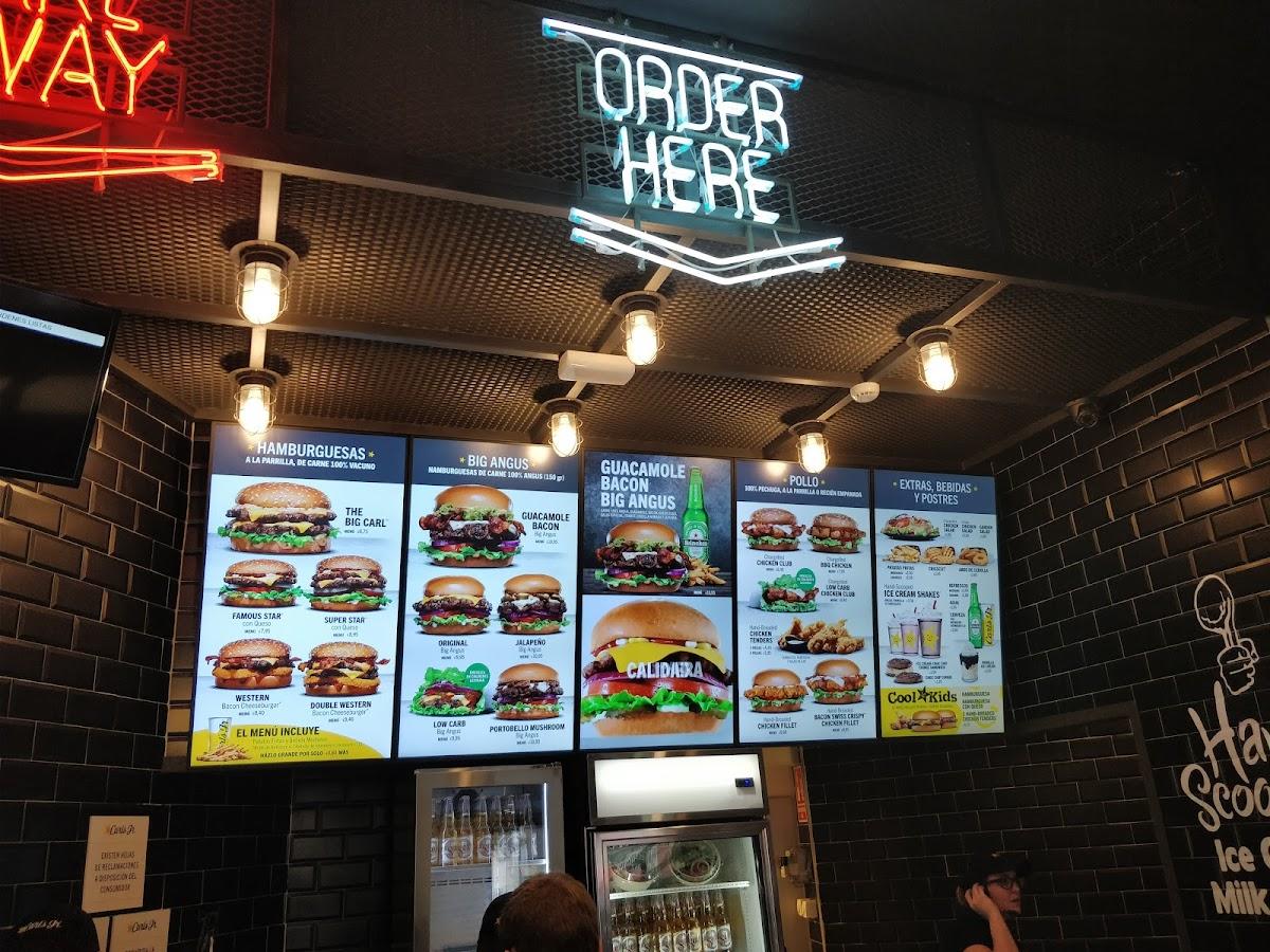 Carta del restaurante Carl's JR, Madrid, Calle Gran Vía
