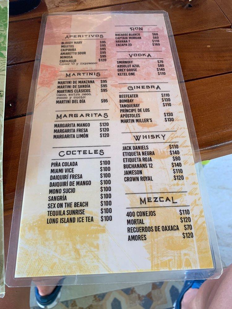 Menu at La Monina restaurant, San Miguel de Cozumel, Av. Rafael E. Melgar  s/n