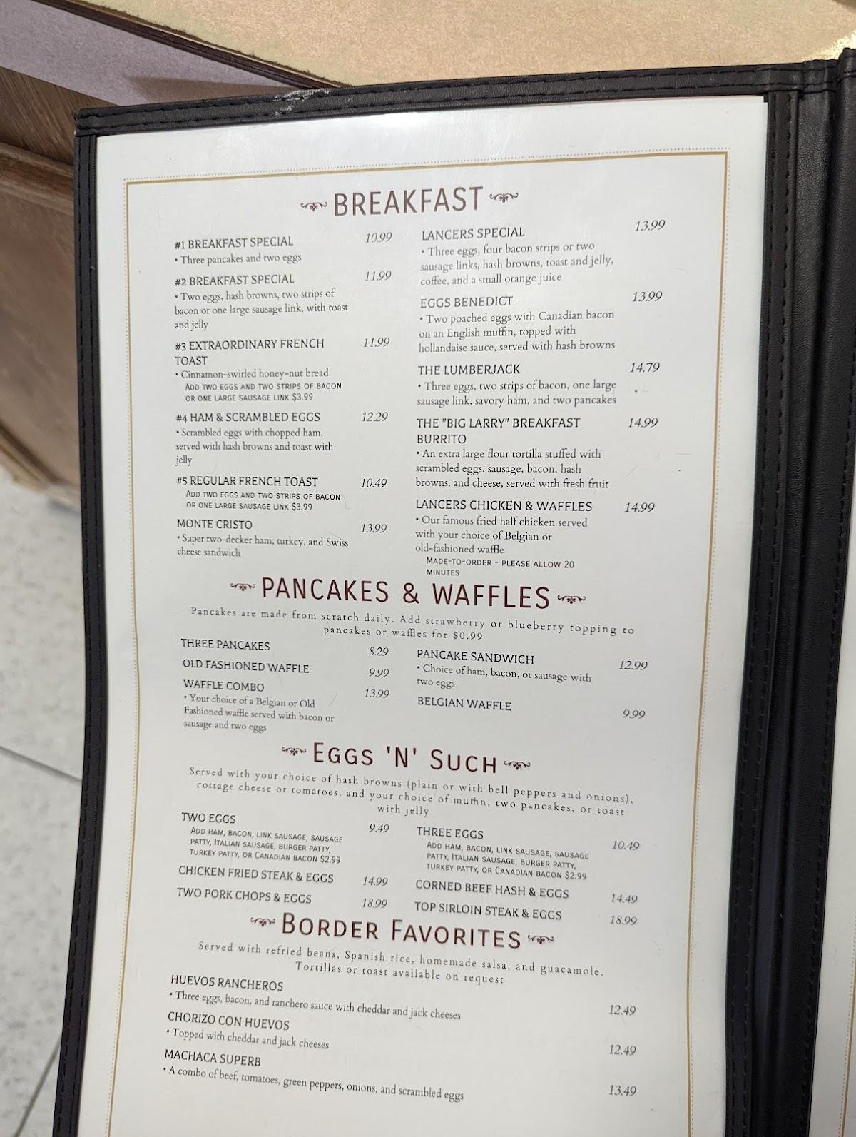 Menu at Lancers Family Restaurant, Burbank