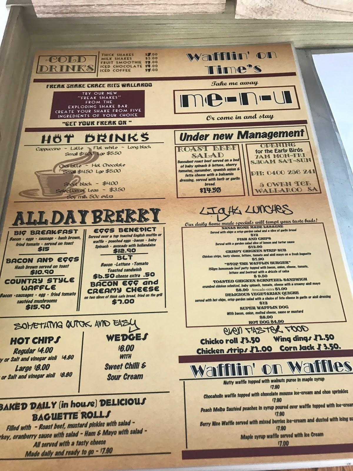Menu at Wafflin On Cafe with Kylie, Wallaroo