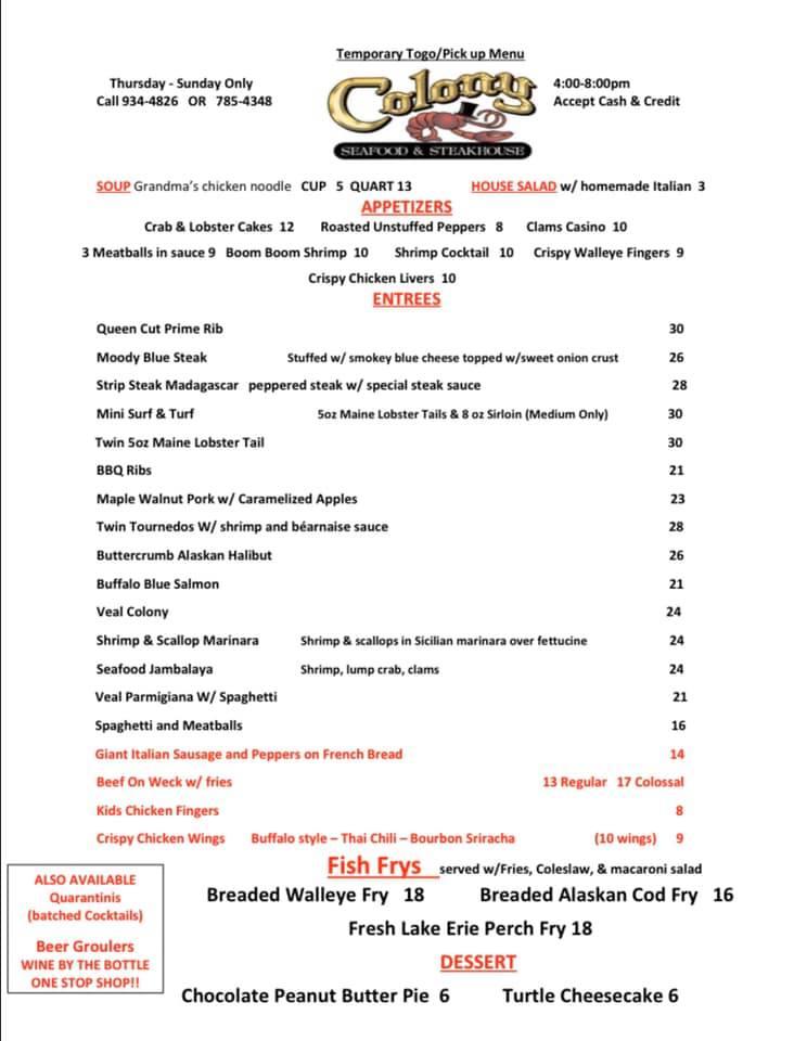 Menu at Colony Seafood And Steakhouse, Irving