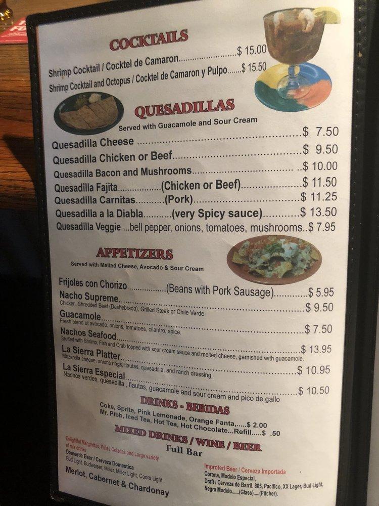 Menu at La Sierra Mexican Restaurant, Frazier Park