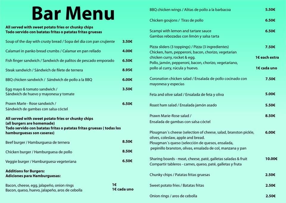 Menu at Lakeview Bar, Quesada