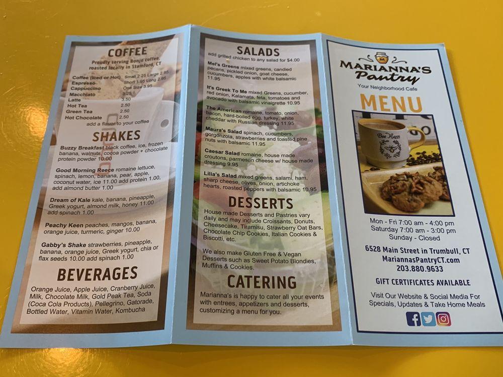 Carta del restaurante Marianna’s Pantry, Trumbull