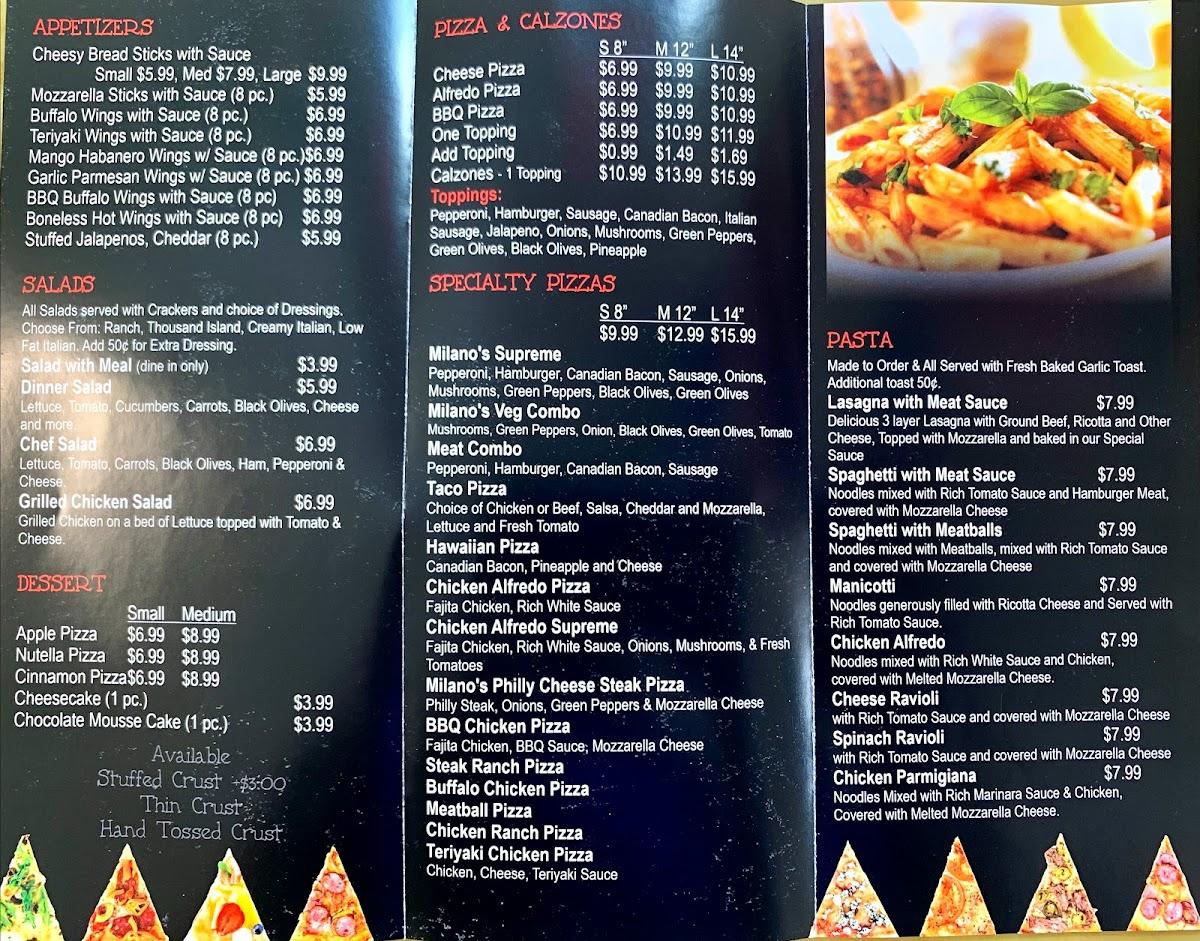 Menu at Milano's Pizza Grandview restaurant, Grandview