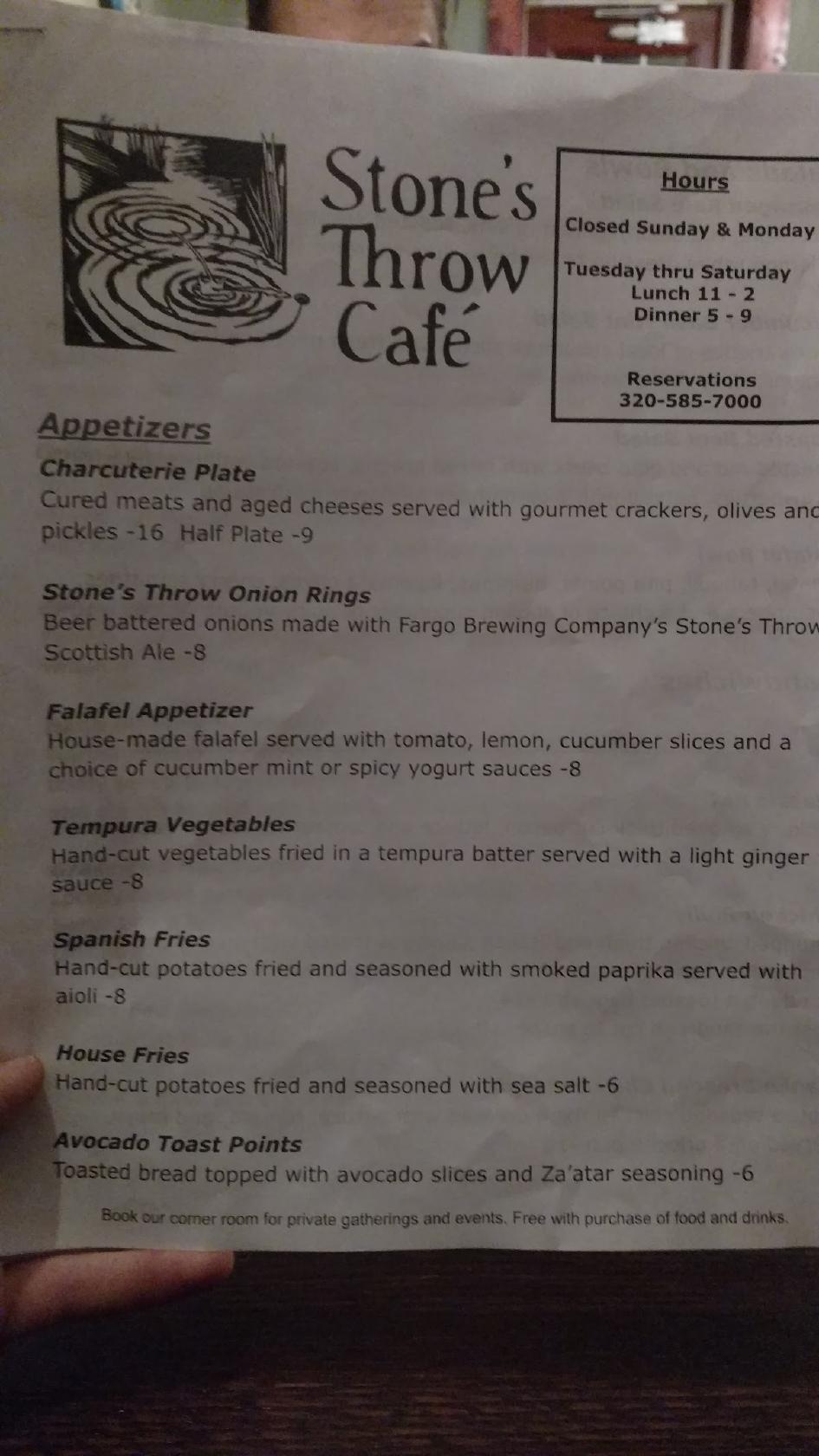 Menu at Stone's Throw Cafe´, Morris