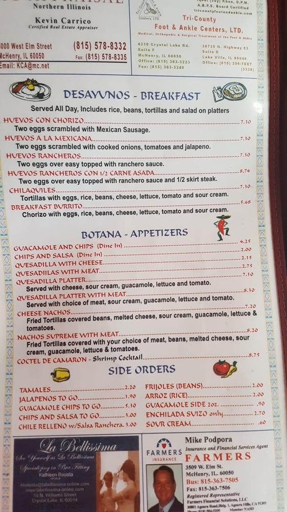 Menu at Tacos El Norte restaurant, McHenry, W Elm St