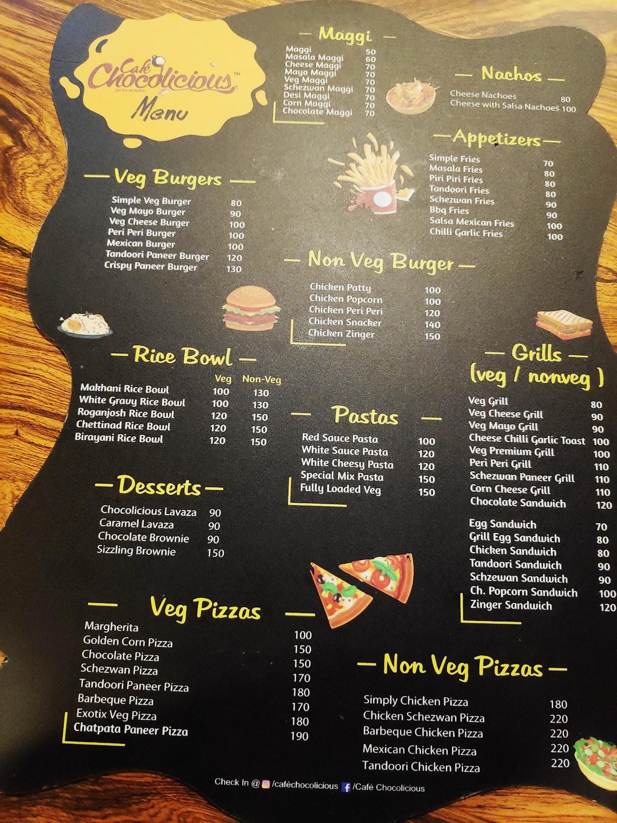 Cafe Chocolicious menu