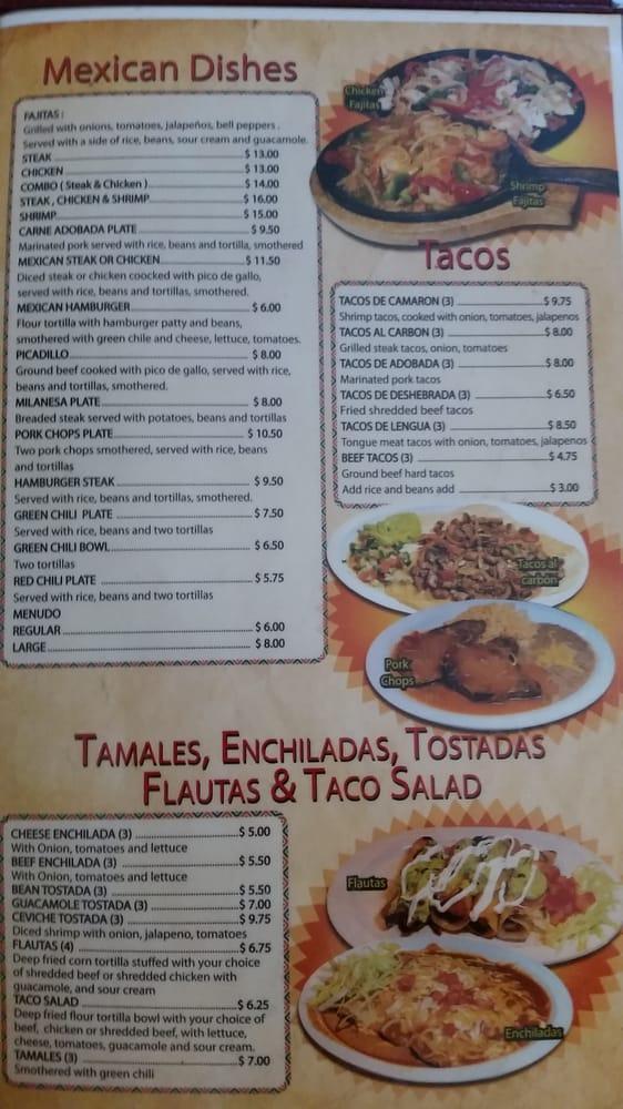 Menu at El Rancherito restaurant, Denver