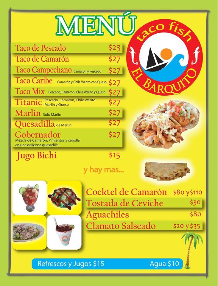 Menu at EL BARQUITO taco fish, Hermosillo