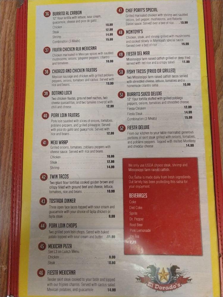 Menu at El Dorado Mexican Grill restaurant, Byram