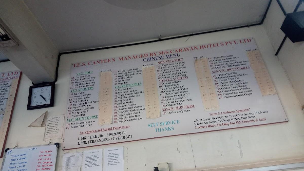 Menu at IES Management Canteen, Mumbai