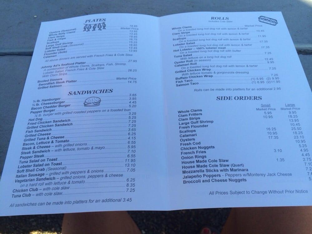 Menu at Johnny Ad's restaurant, Old Saybrook