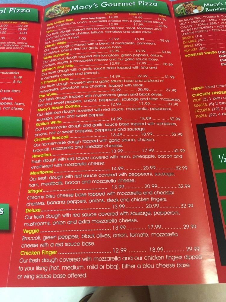 Menu at Macy’s Place Pizzeria, Cheektowaga